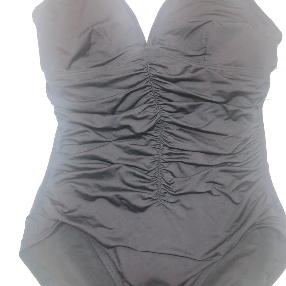Coco Reef Black shirred v neck one piece swimsuit Size 10 - Picture 4 of 7